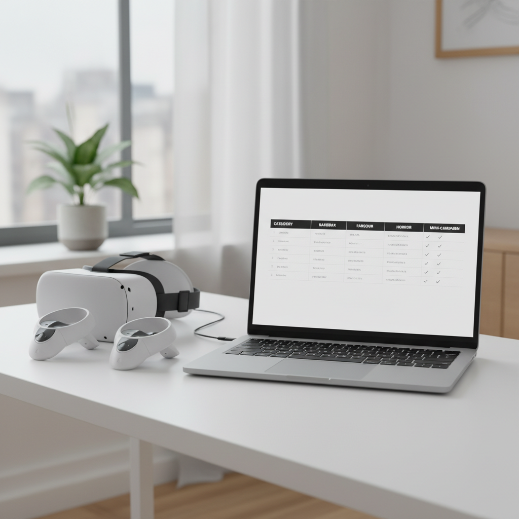 Bonelab custom map categories table on a laptop with VR headset nearby