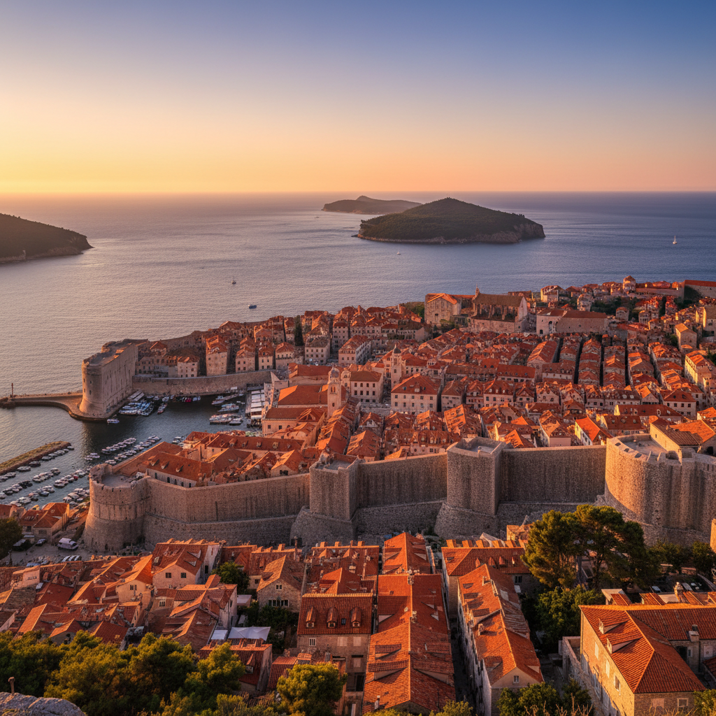 Dubrovnik old town walls at sunset for Croatia itinerary planning