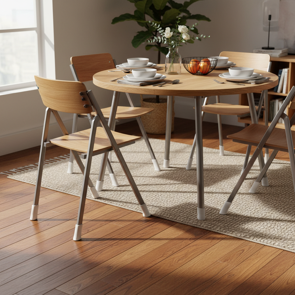 Proper setup of foldable chairs on hardwood floor with non-slip pads