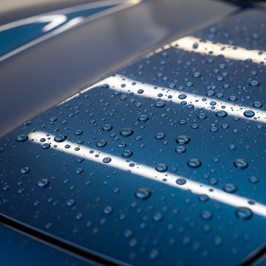 Beading water on protected paint after applying a long lasting car paint sealant