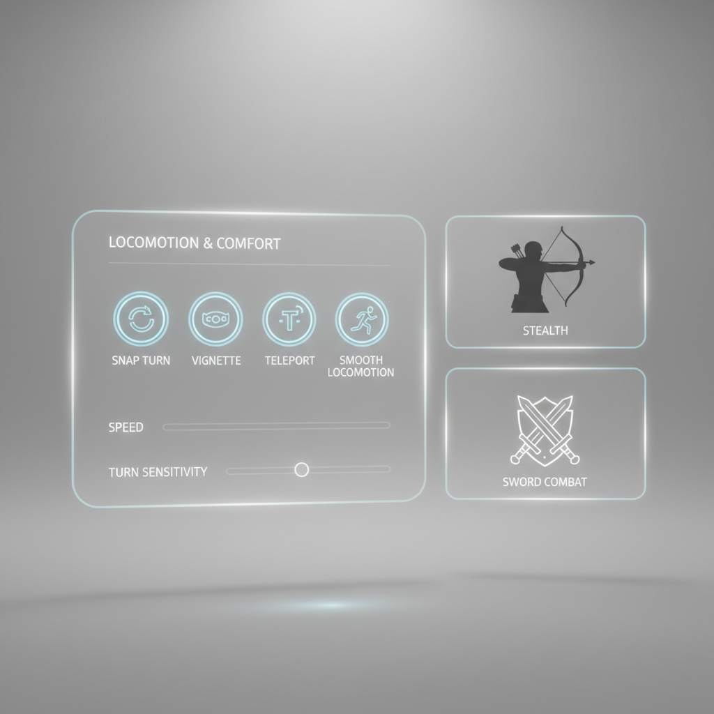 Comparison of VR ninja games comfort settings and locomotion options