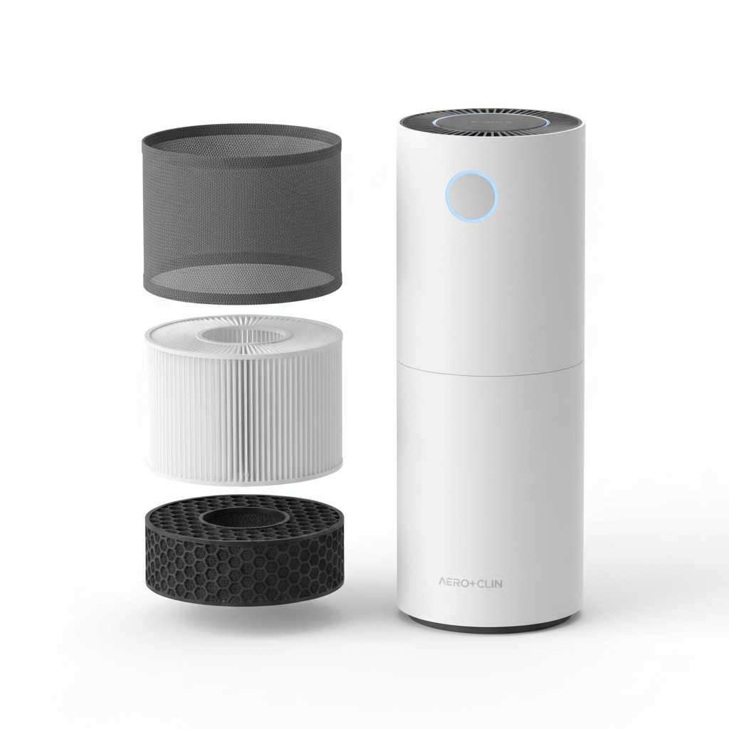 Air purifier filter layers showing prefilter, HEPA, and activated carbon for bedroom use