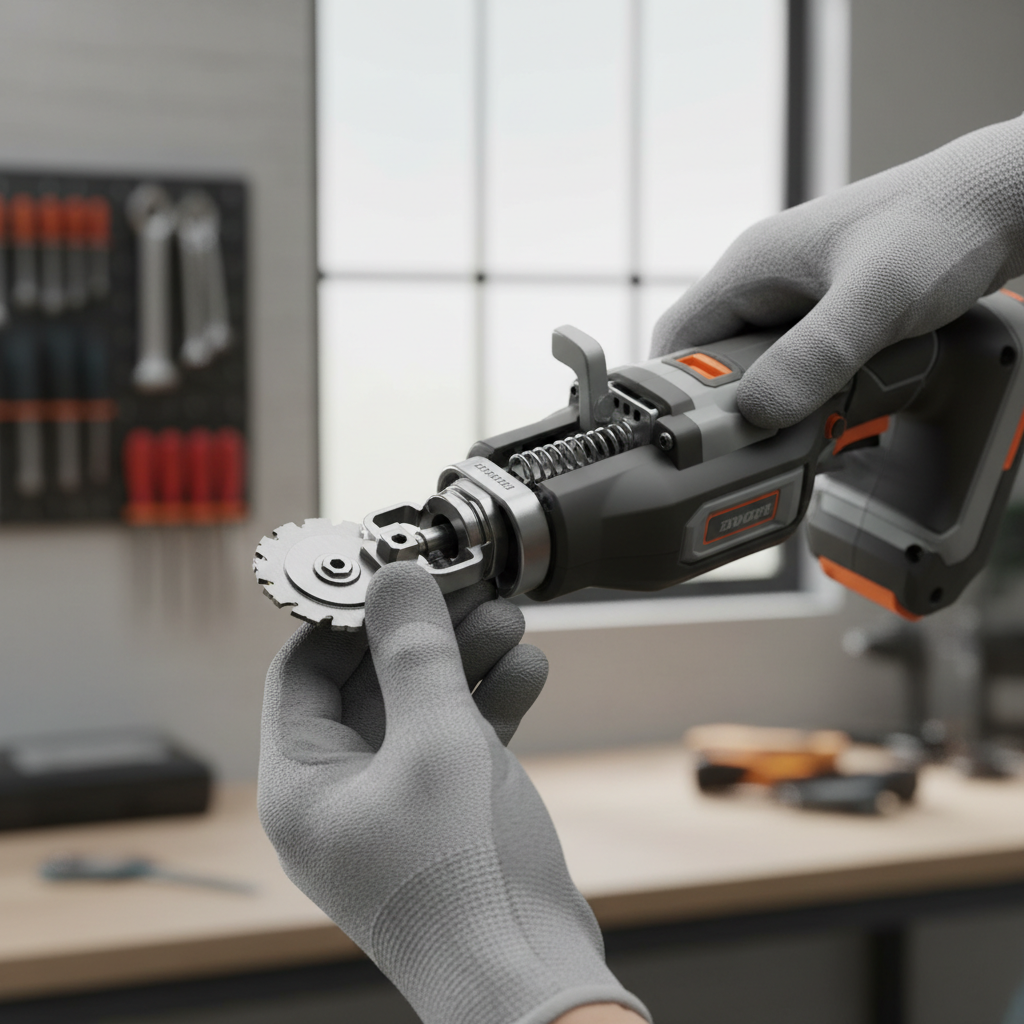 Tool-free blade change on an oscillating multi tool with accessory system close-up