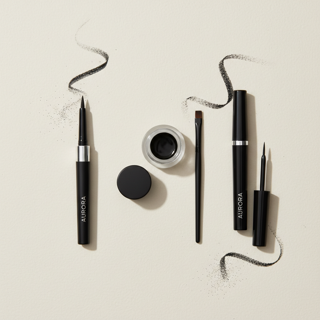 Eyeliner textures for tightlining: gel pencil, liquid, and brush gel