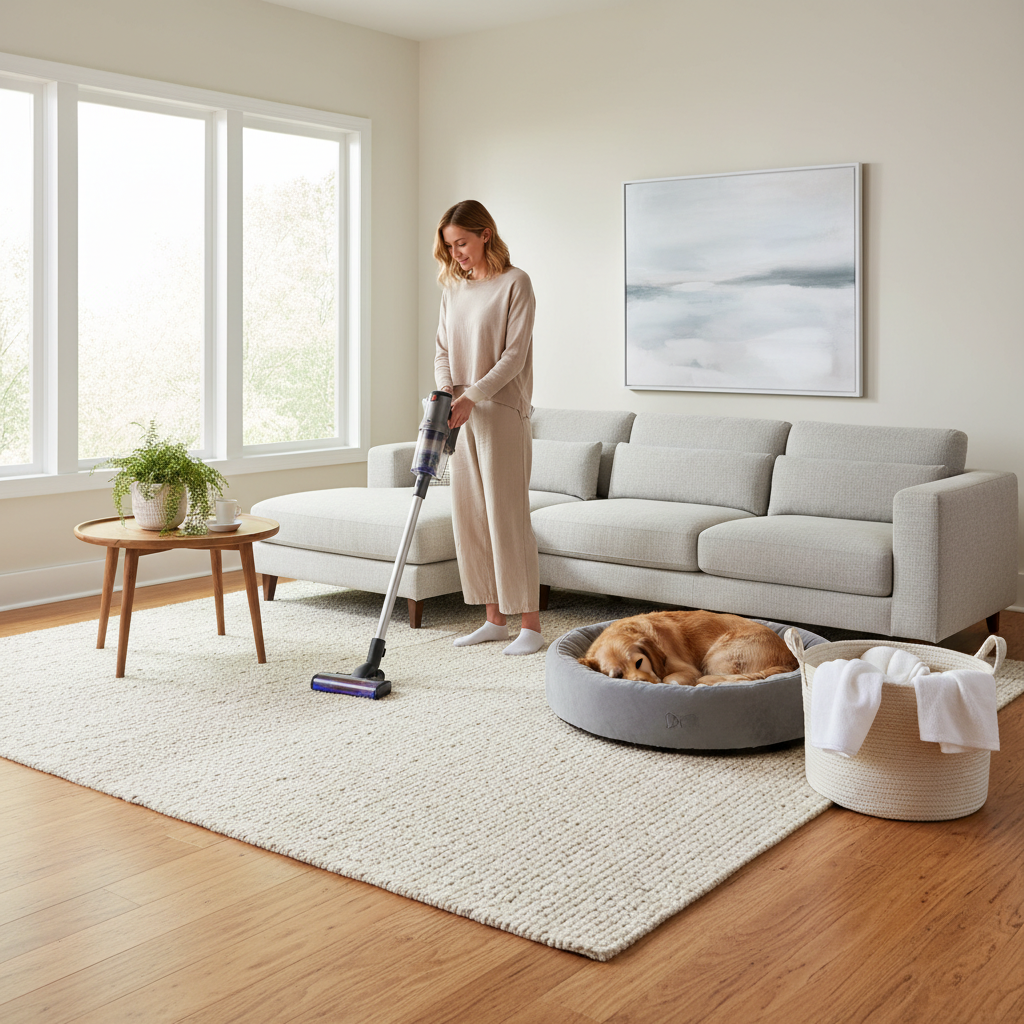 Home flea control steps: vacuuming carpet and washing pet bedding
