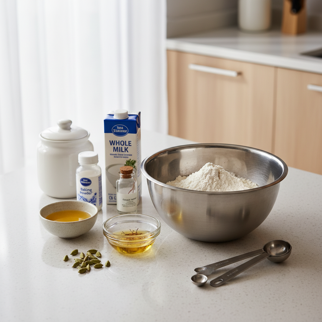 Easy milk gulab jamun ingredients on a kitchen counter