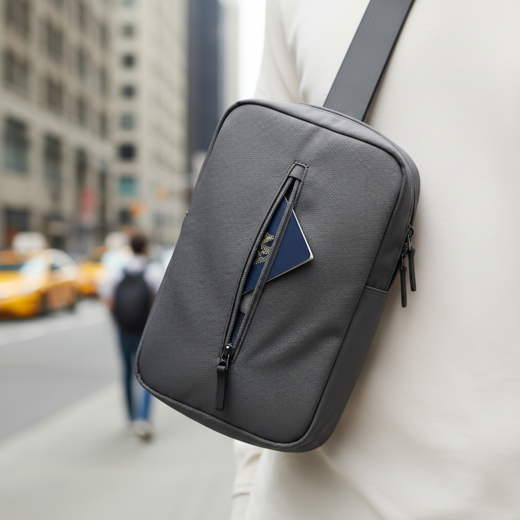 Secure travel crossbody bag with hidden zipper pocket for passport