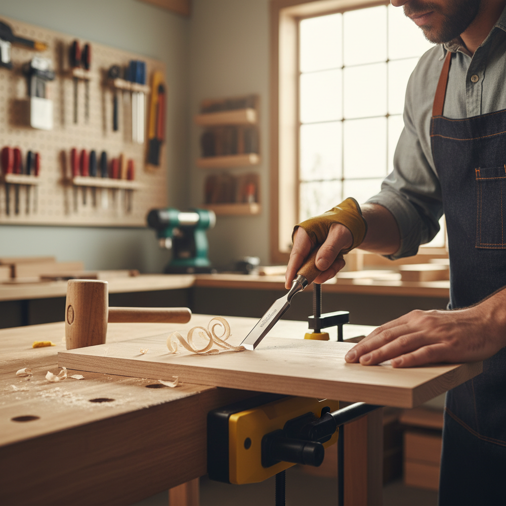 Demonstration of paring vs chopping with a wood chisel on a pine board
