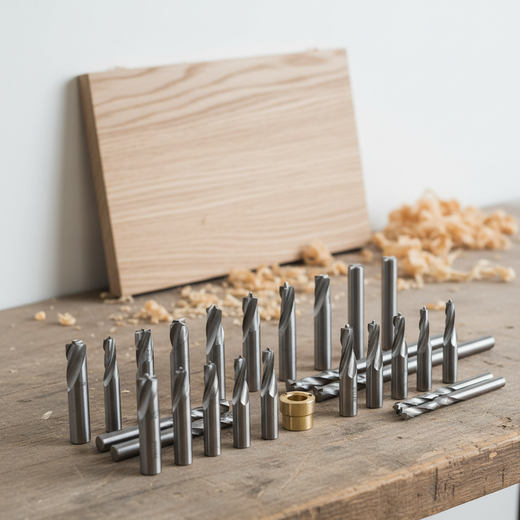 Router bits used for woodworking signs including V-bits and straight bits