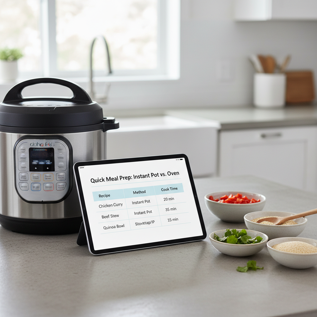 Comparison table concept for Instant Pot chicken recipes and cook times