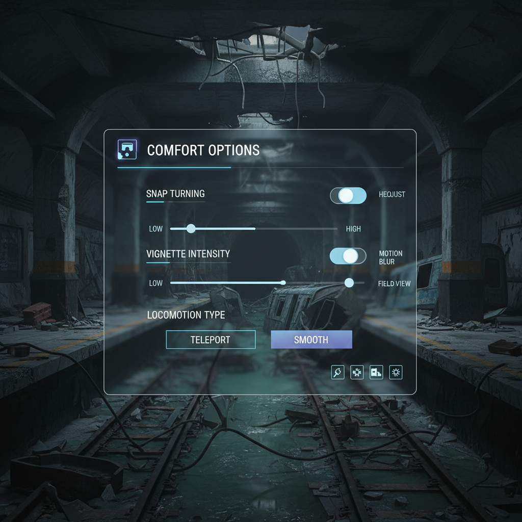 VR comfort settings for post apocalyptic games like snap turn and vignette