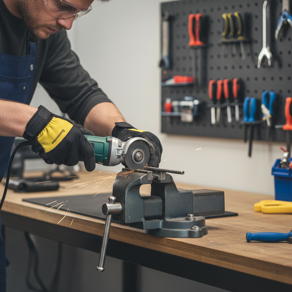 Safe rotary tool cutting technique with clamped material and proper hand position