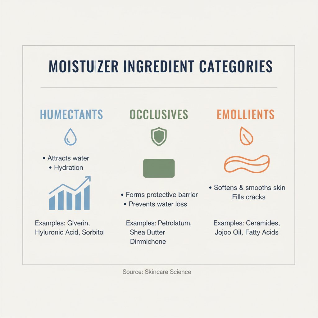 Simple chart showing moisturizer ingredients for dry skin types