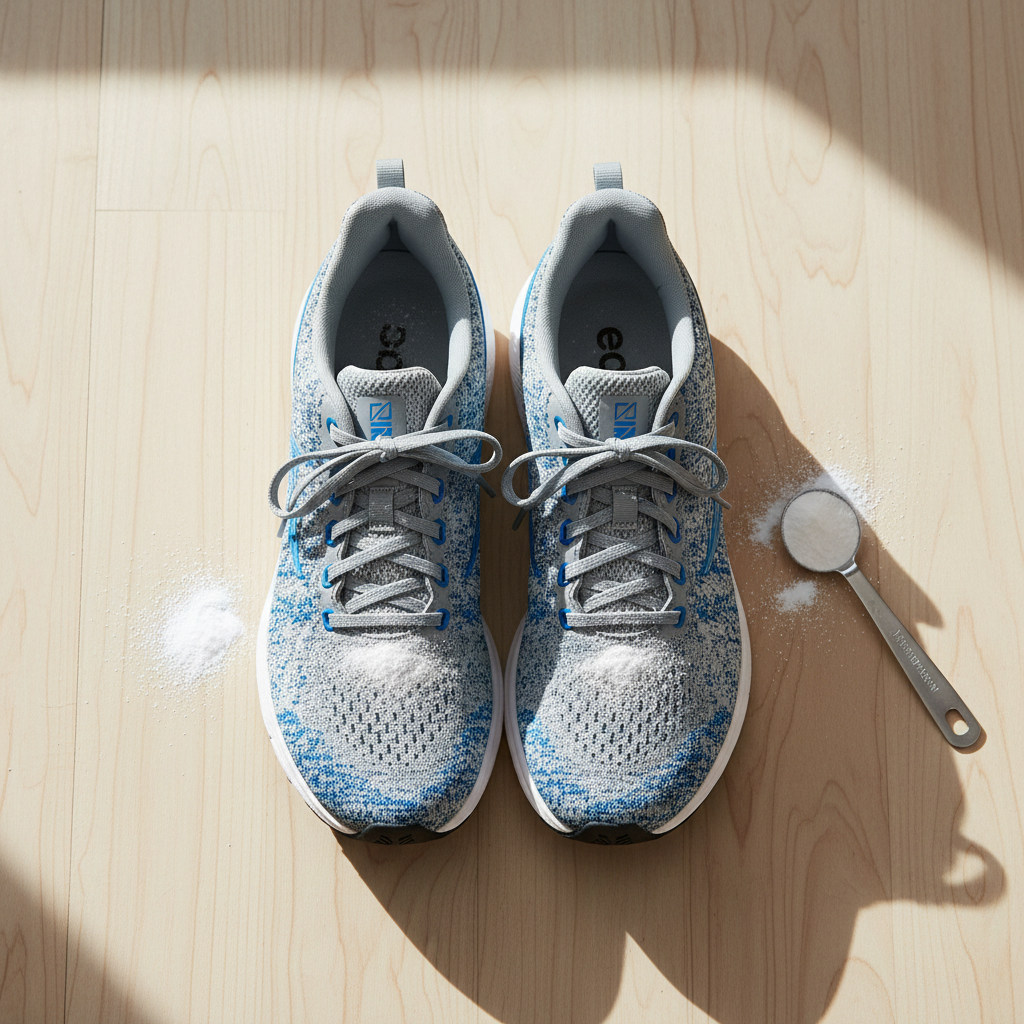 Baking soda inside sneakers to remove shoe odor overnight