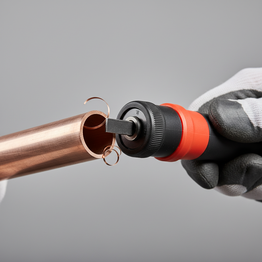 Deburring copper pipe after cutting for better soldering or press fitting