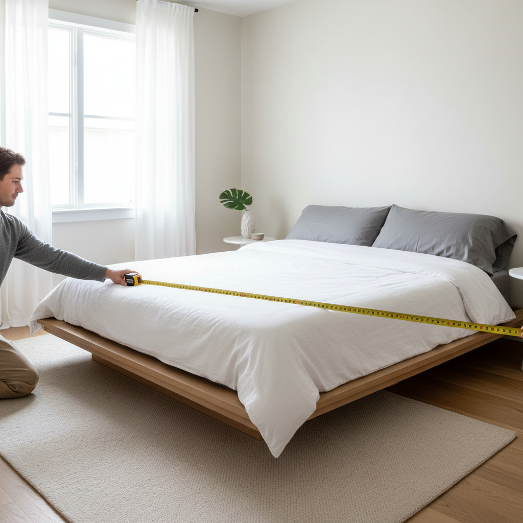 Measuring under bed clearance for storage bins in a small bedroom