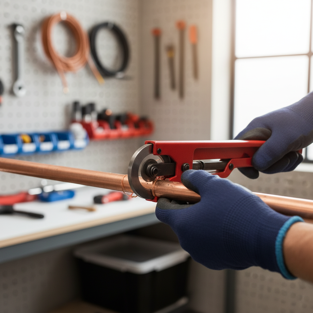 Cutting copper pipe with a tubing cutter for clean square cuts