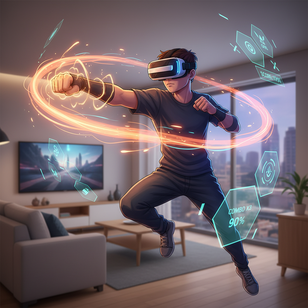 VR anime-style martial arts combat in a futuristic arena