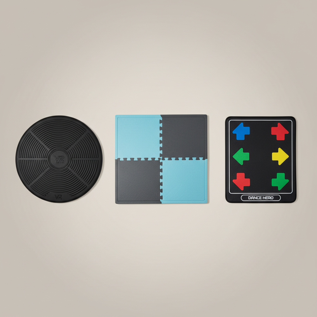 Comparison of VR dance pad types: mat, foam tiles, and DDR pad