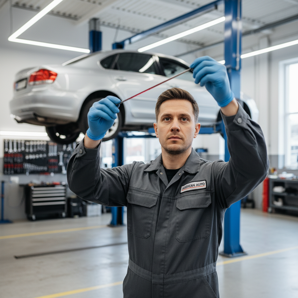 Automatic transmission fluid dipstick check and clean workshop setup