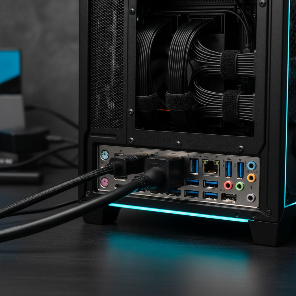 USB ports and VR cable connected to a gaming PC for stable PC VR tracking