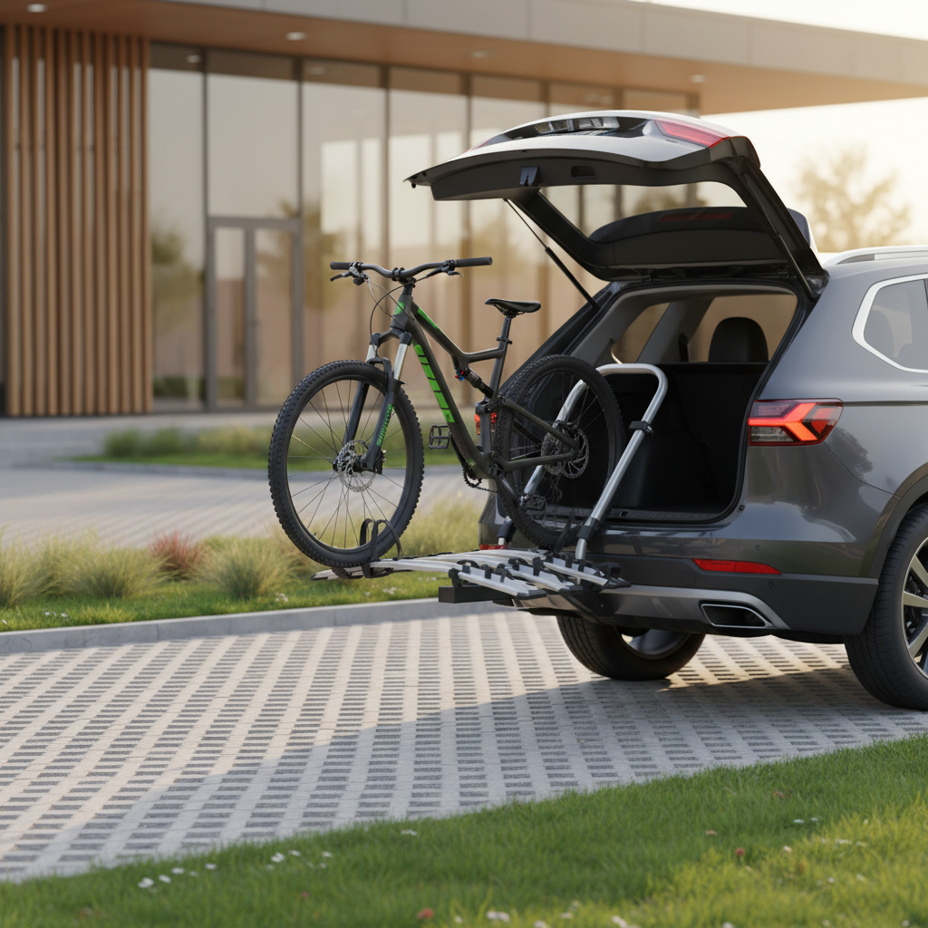 Hitch platform rear bike rack with tilt access on an SUV