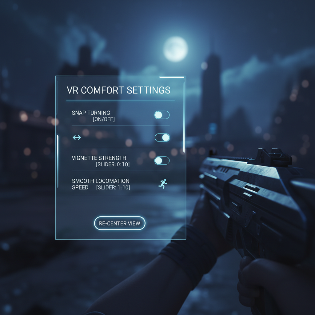 Comfort settings for VR shooter mods: snap turn and vignette