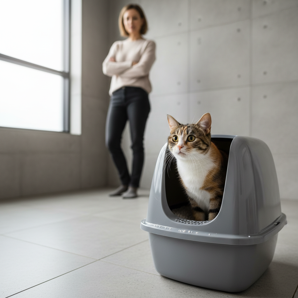 Cat straining in litter box as a constipation warning sign
