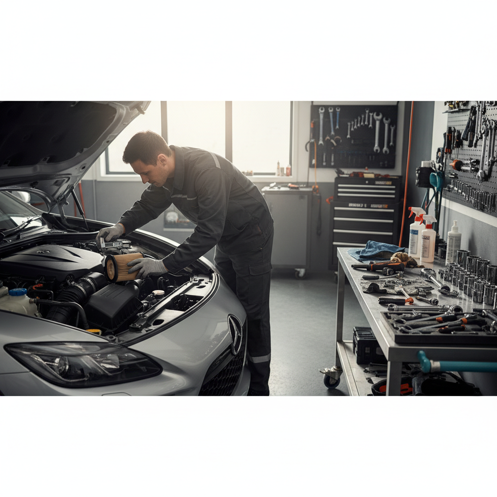 Driver checking vehicle air filter fitment and airbox seal