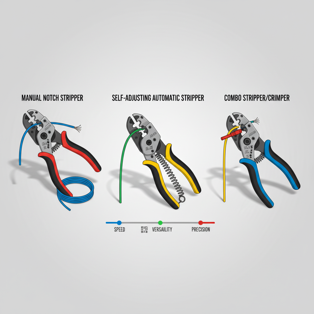 Comparison table concept for wire stripper types and electrician use cases