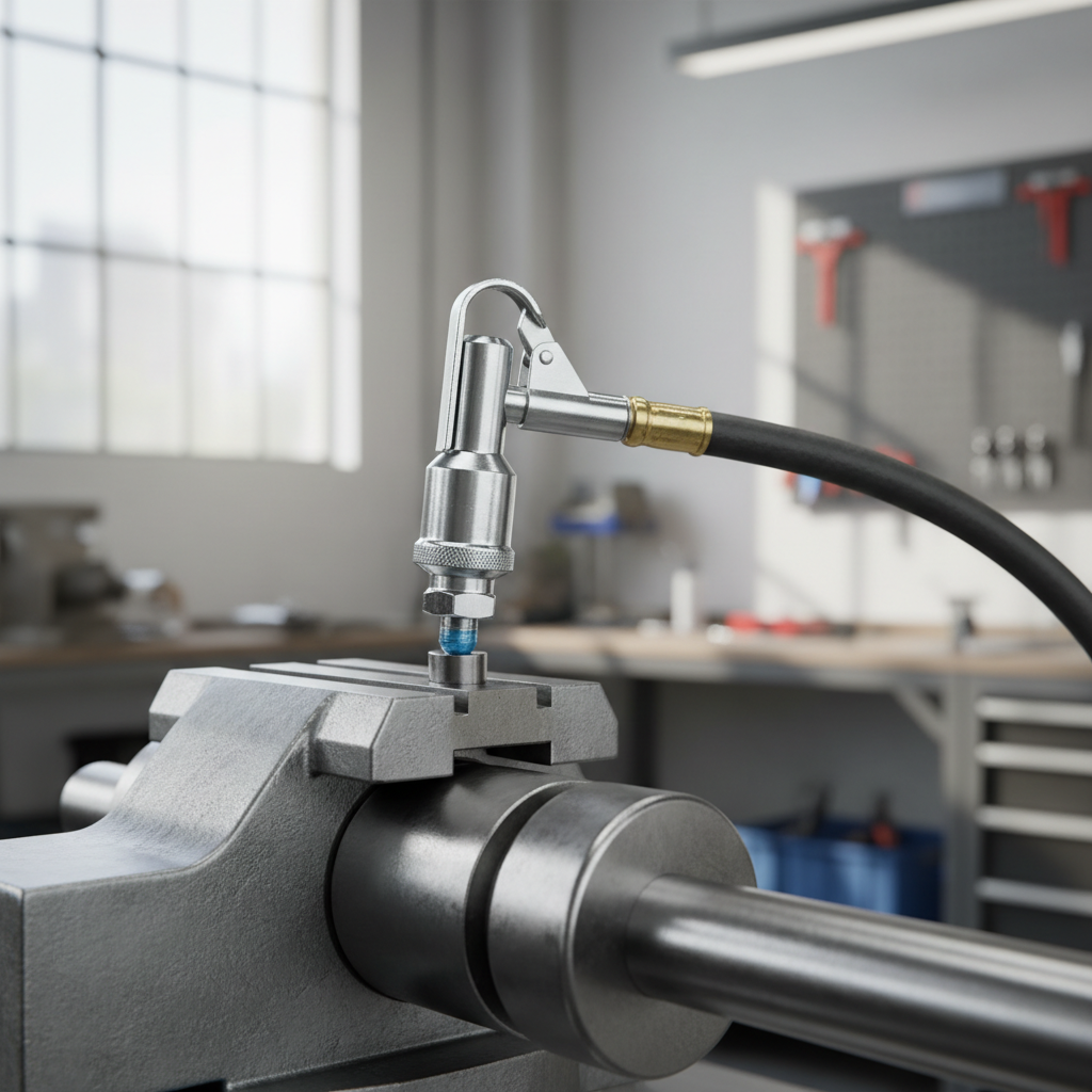 Grease gun coupled to a newly installed grease fitting for testing grease flow