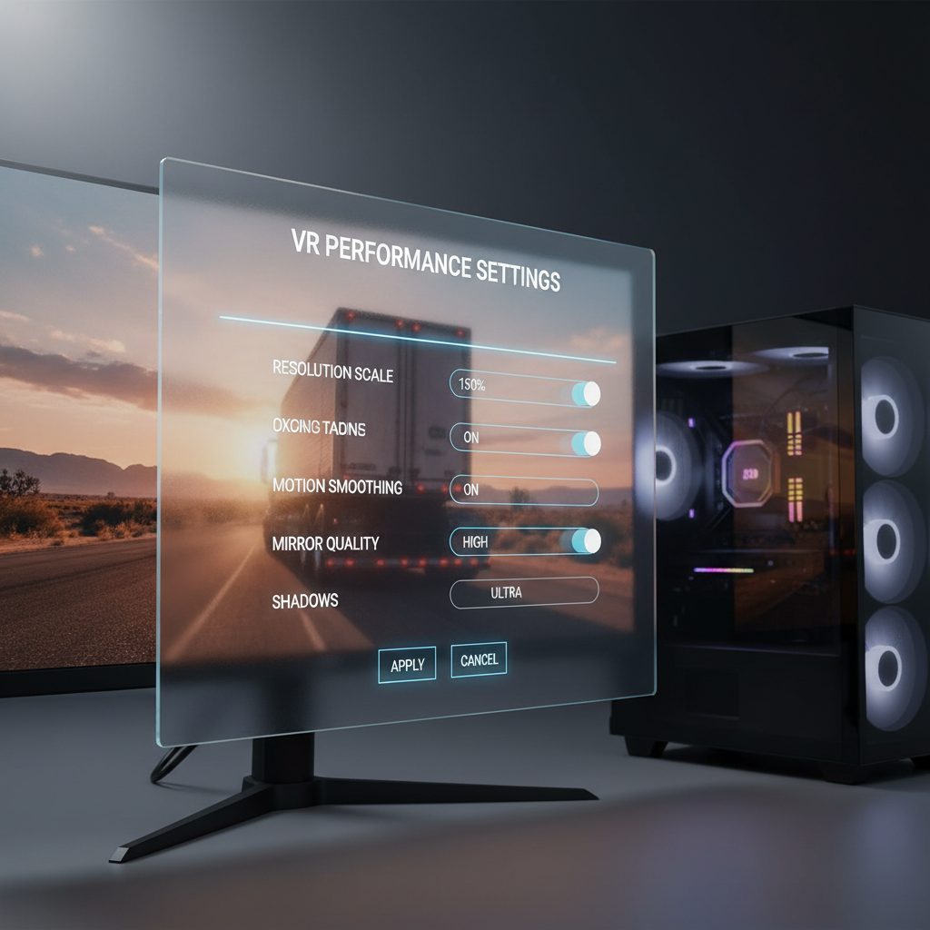 PC VR settings screen optimized for truck simulator performance