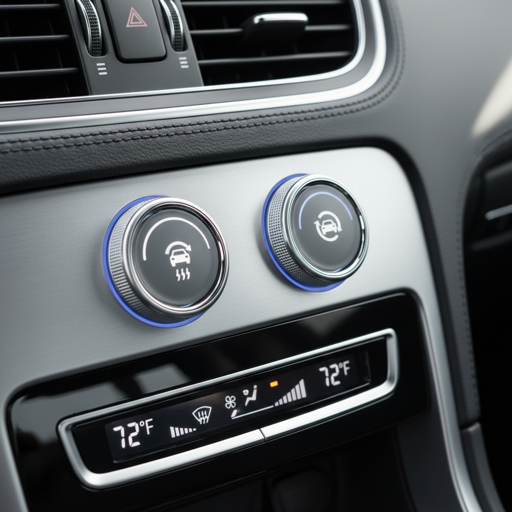 Car HVAC airflow settings showing fresh air and recirculation to reduce dust intake