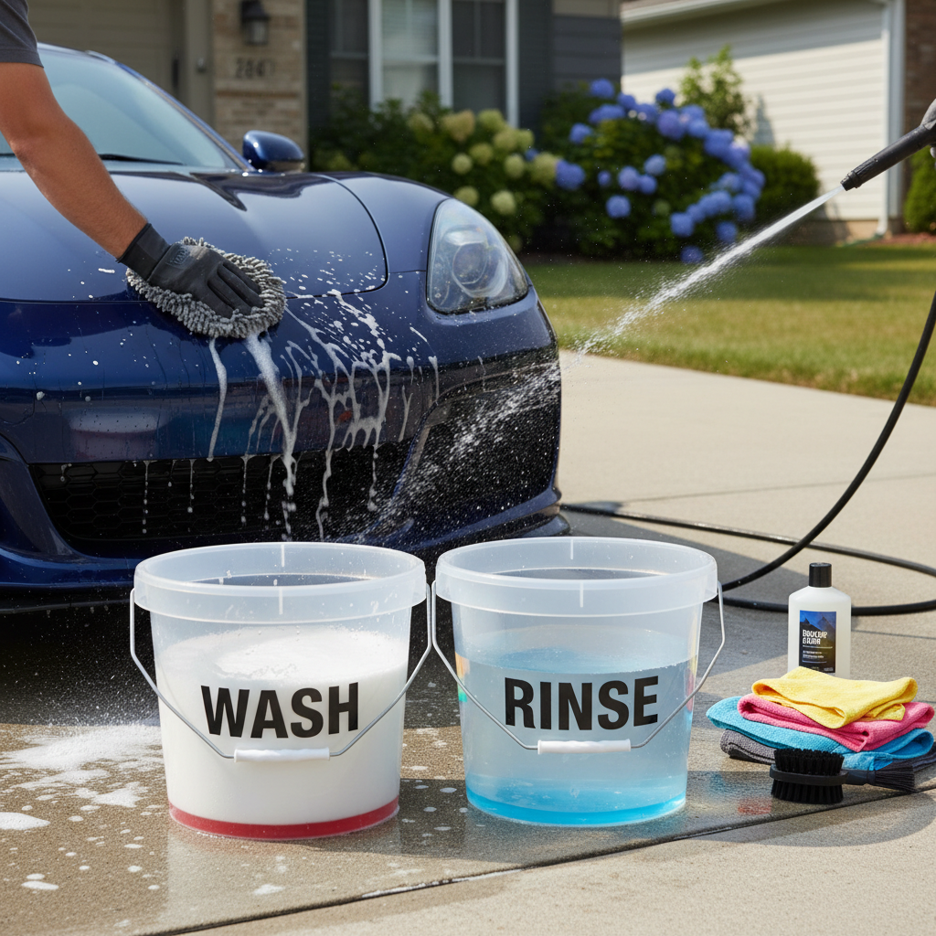 Step-by-step washing a car at home using the two-bucket method