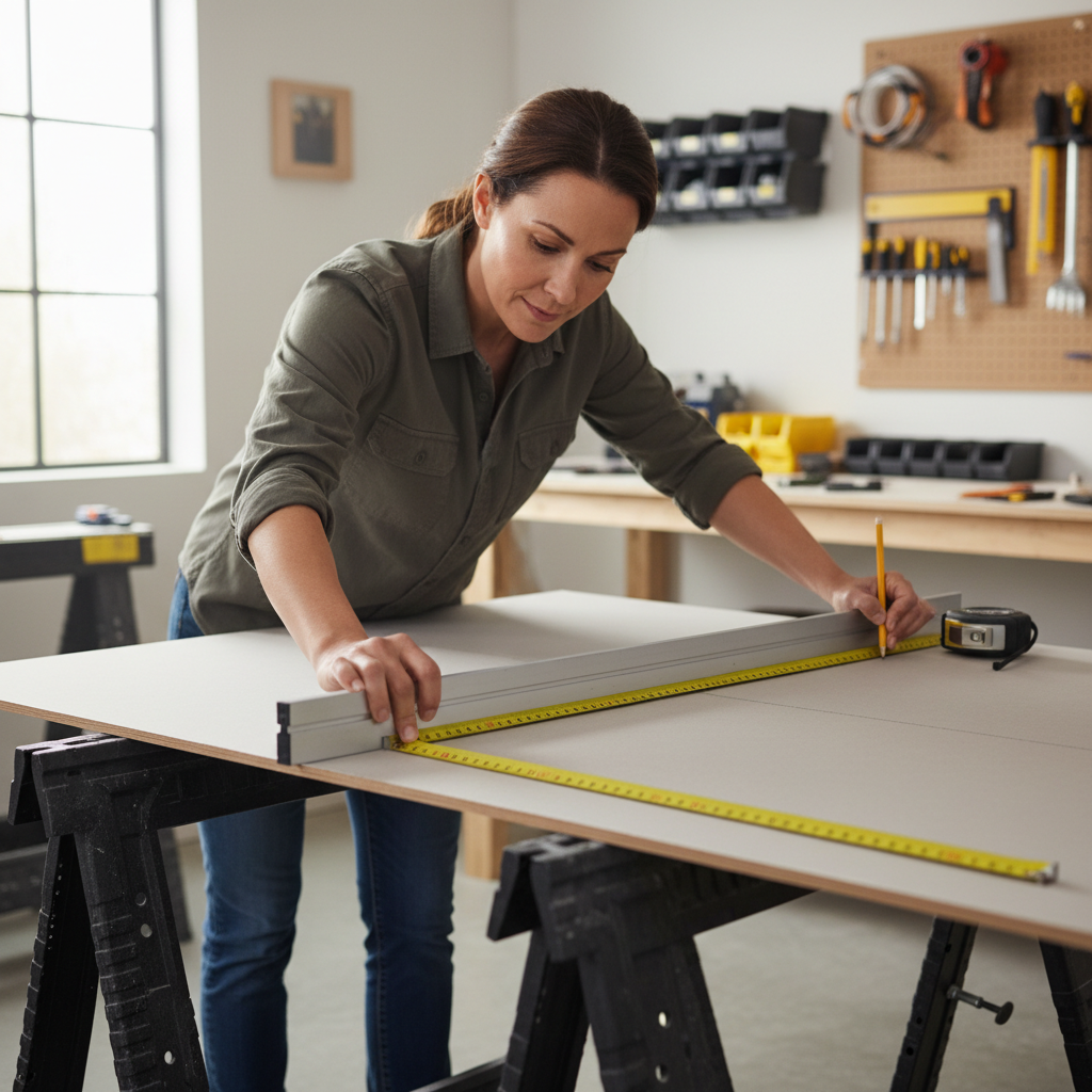 Measuring and marking drywall for a hand saw cut with a square and pencil