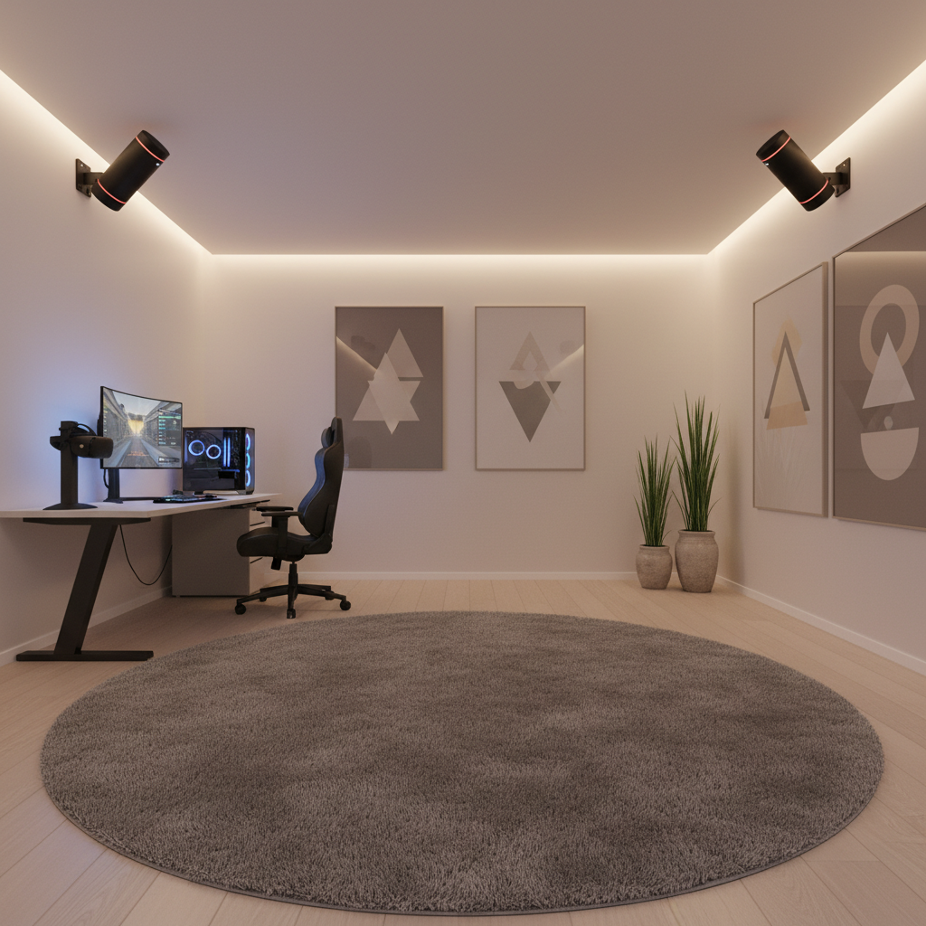 SteamVR base stations mounted high in room corners with clear line of sight
