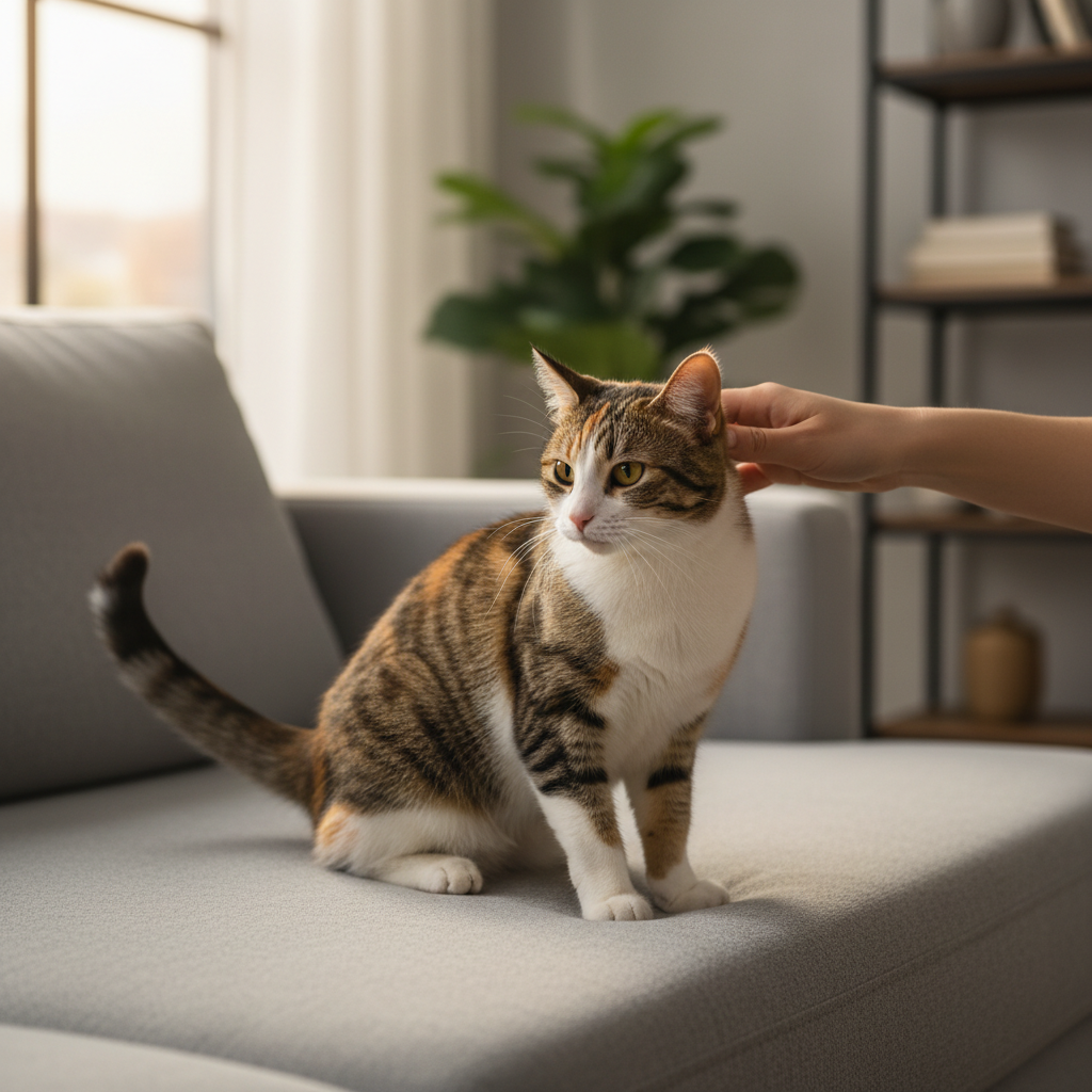 Cat showing early warning signs before biting during petting