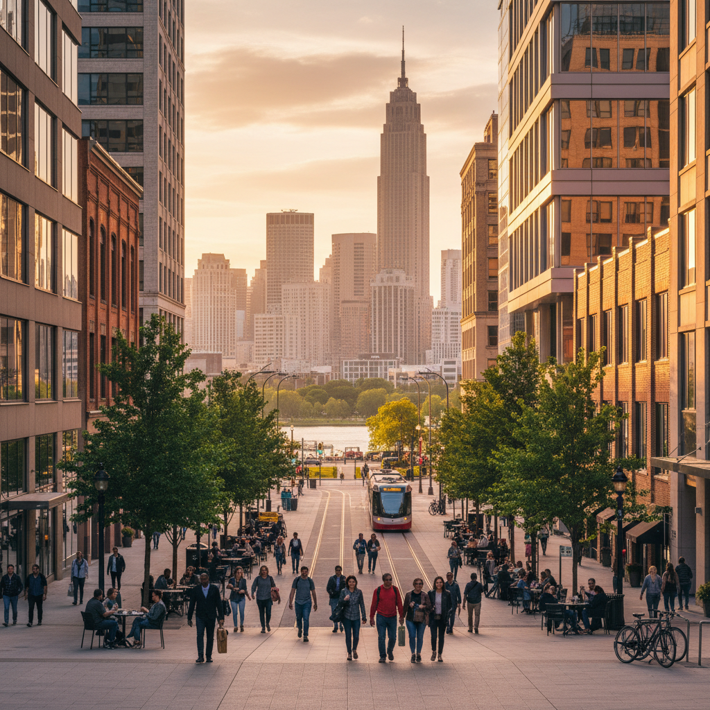 City skyline and walkable downtown for 2026 city travel planning