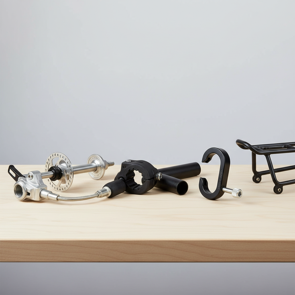 Bike trailer hitch types next to a rear axle and rear rack