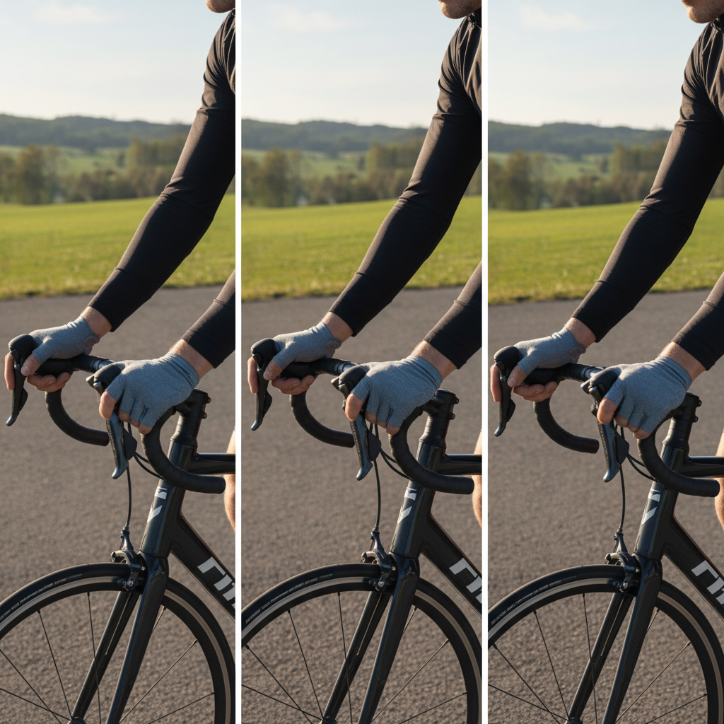 Cyclist hand positions on road bike handlebars to reduce numbness
