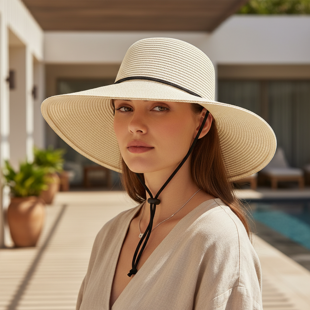Wide-brim sun hat with adjustable inner band for larger head sizes