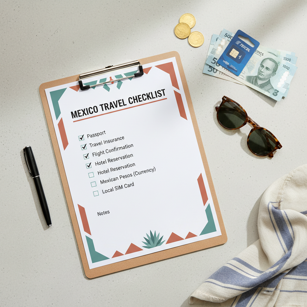Travel checklist for Mexico 2026 with booking priorities and documents