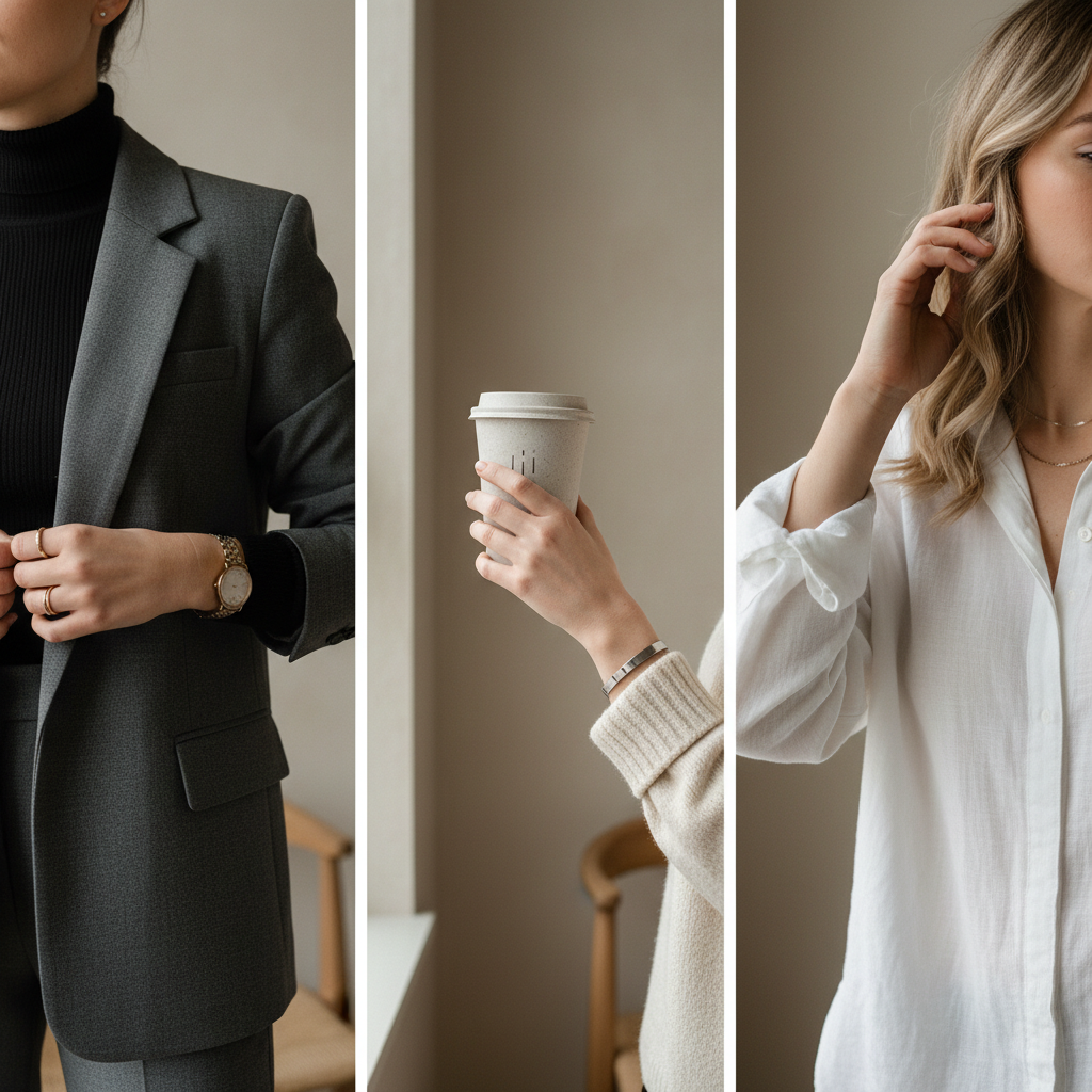 Hand placement ideas for Instagram posing with jacket and coffee cup