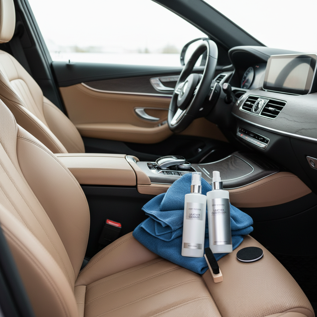 Car interior with leather seats ready for conditioning