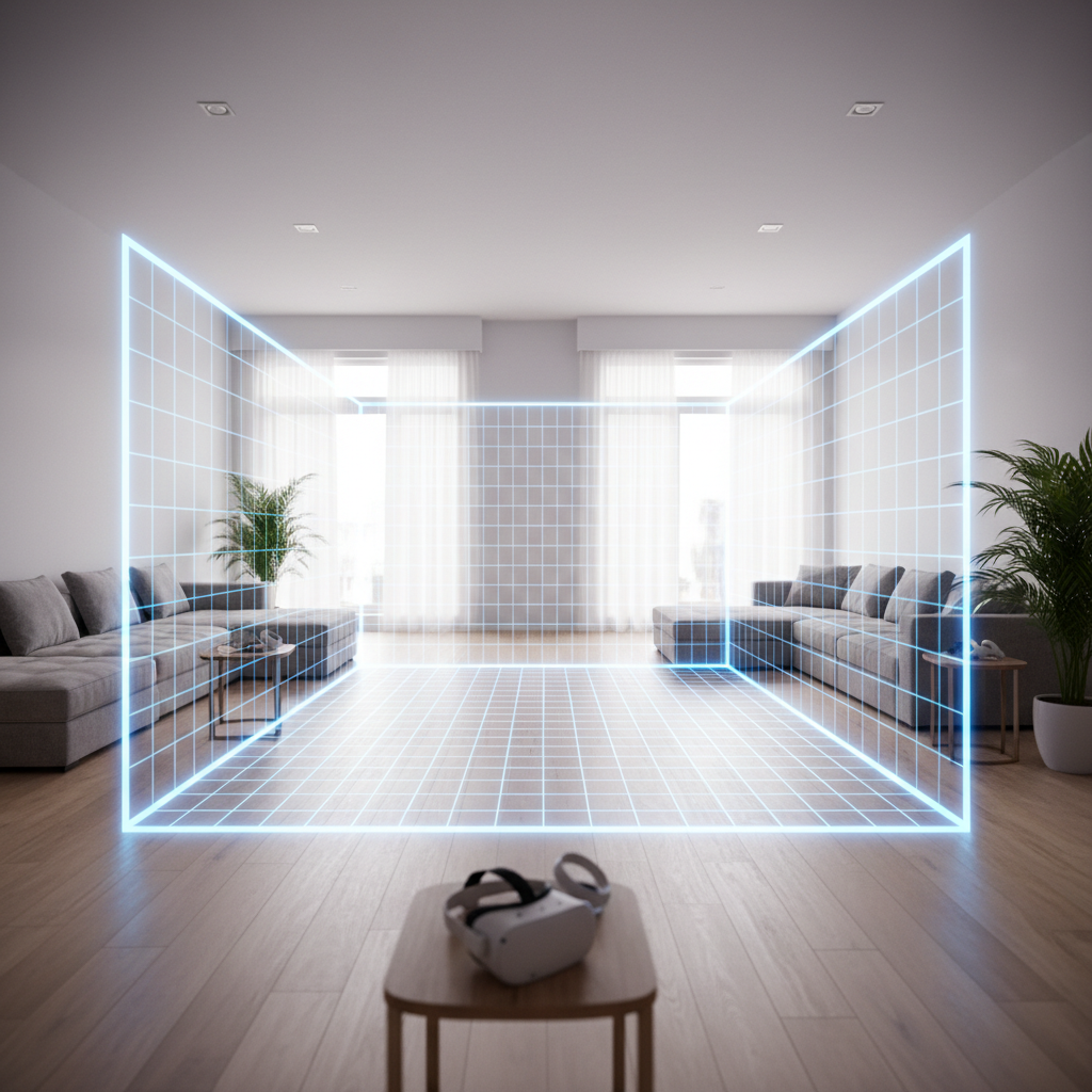Safe VR guardian boundary setup in a living room
