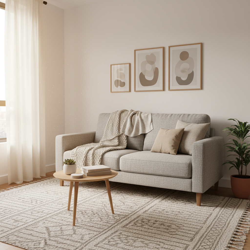 Bright small apartment living room with budget-friendly decor