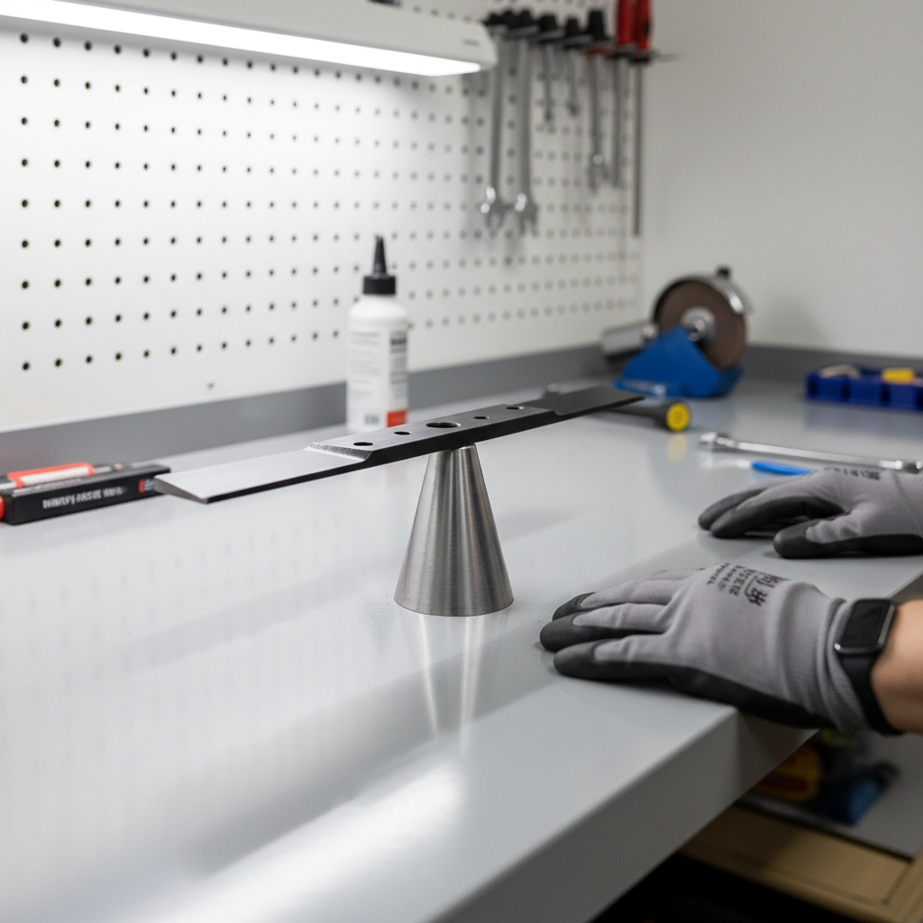 Balancing a lawn mower blade after sharpening using a cone balancer