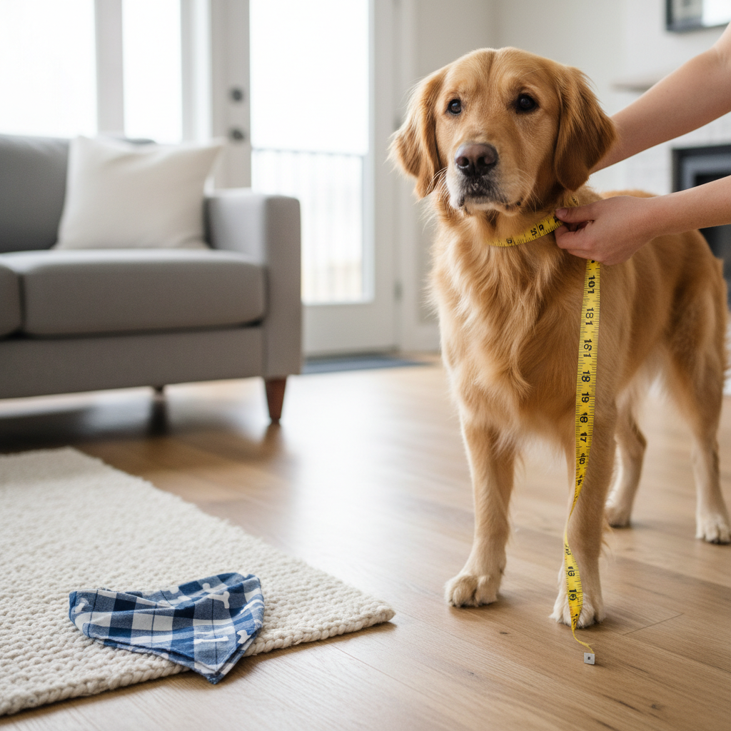 Measuring dog neck size for bandana fit