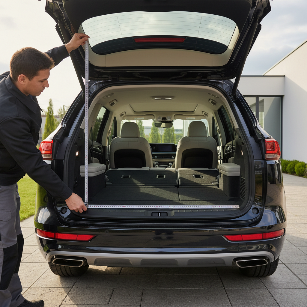 Measuring SUV cargo opening for a pet barrier fit