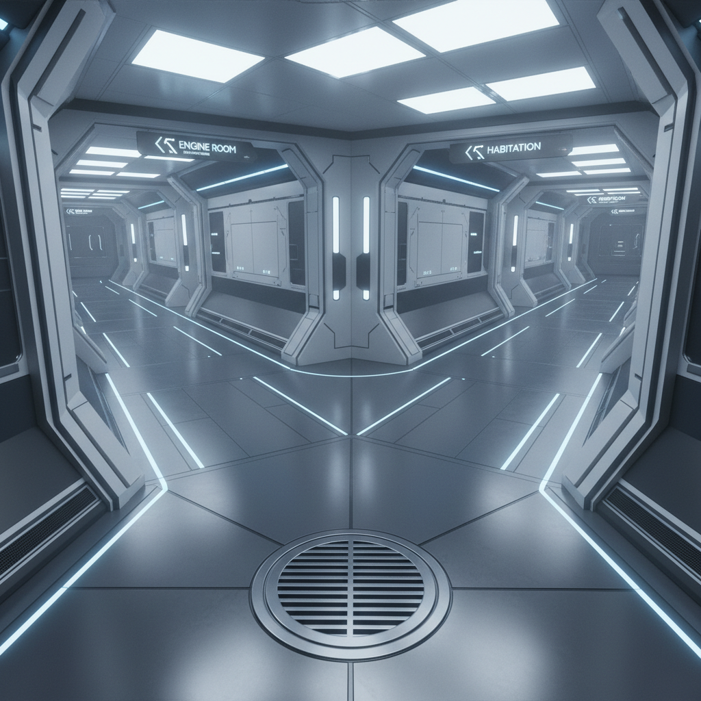 Among Us VR hallway with vents and path choices for impostor strategy